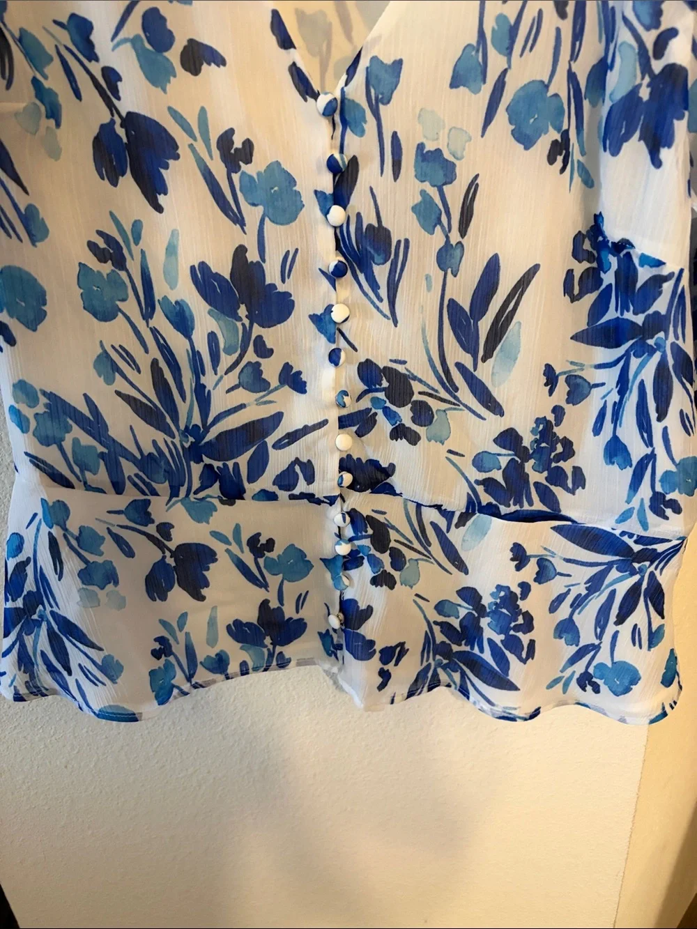 Banana Republic White Blouse with Blue Floral Print